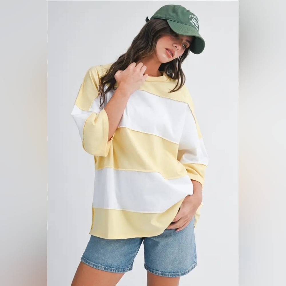NWT Relaxed Stripe Short Sleeve Tee - Yellow & White SU1